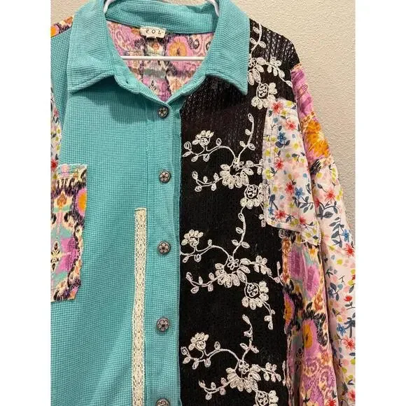 POL UNIQUE Thermal and Lace Peacock Top; One Size - Picture 5 of 8